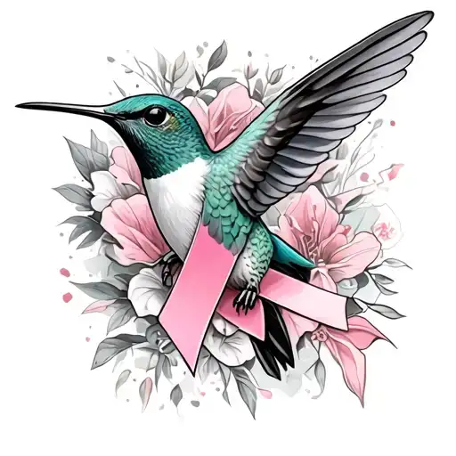 Breast cancer ribbon around a Hummingbird tattoo design idea