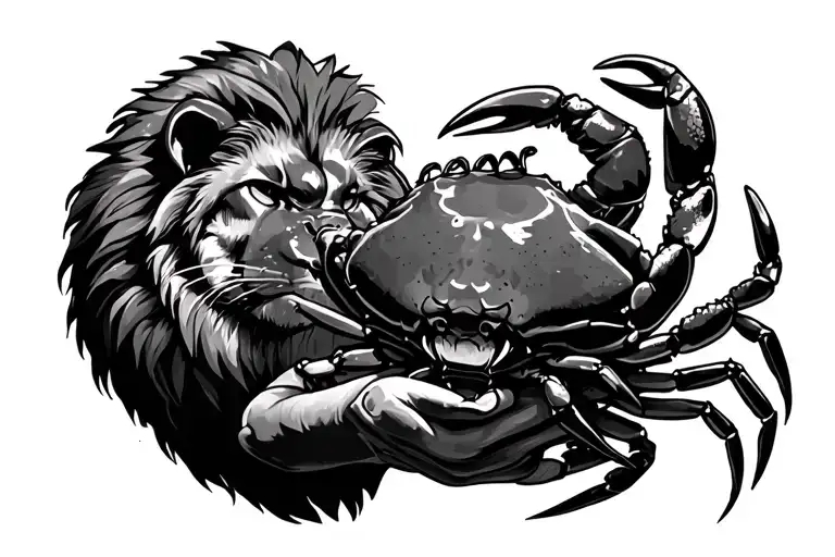lion and crab holding tattoo design idea