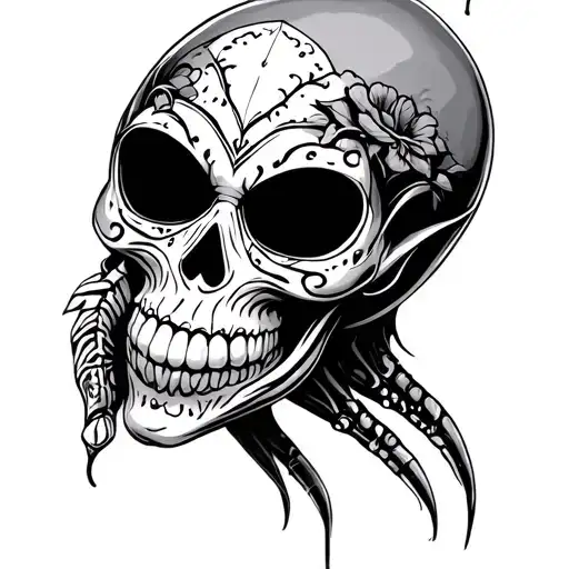 sugar skull alien coming tattoo design idea