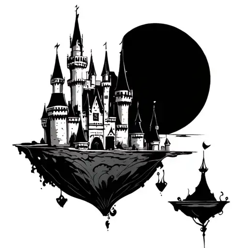 disney castle floating tattoo design idea