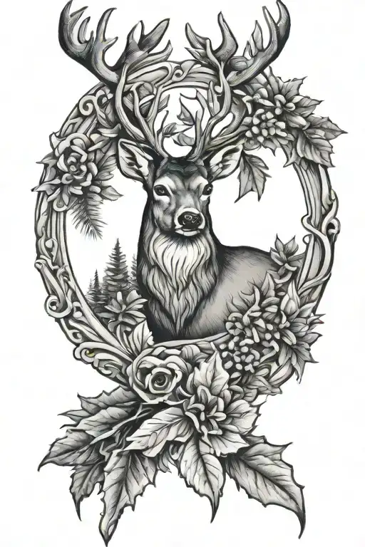 Deer christmas tattoo design idea