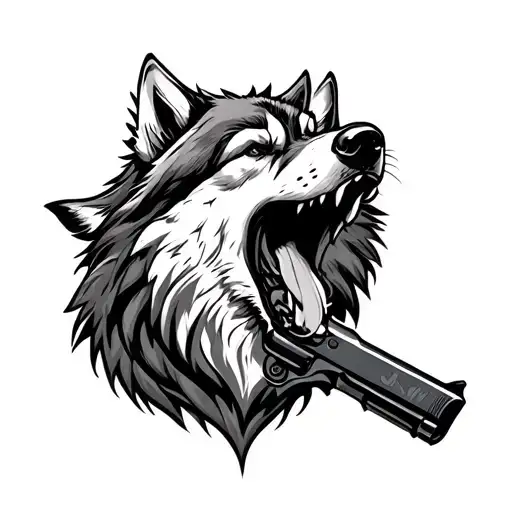 magnum with wolf howling tattoo design idea