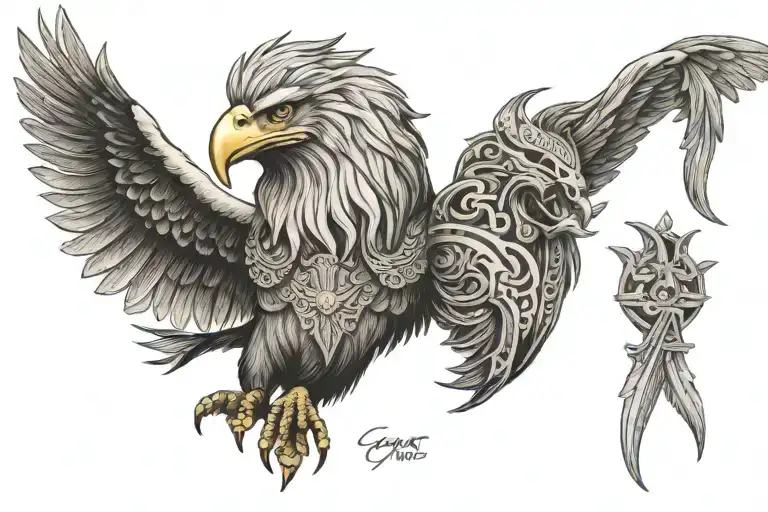 Cyrus the Great, the Eagle, the Lion, and Farbahr tattoo design idea