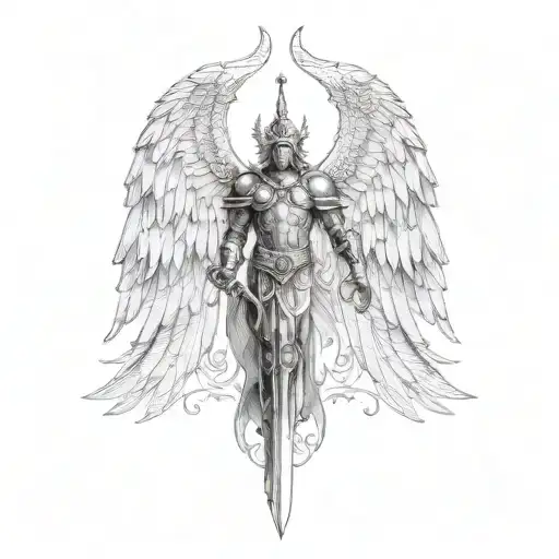 st michael sword one angel wing tattoo design idea