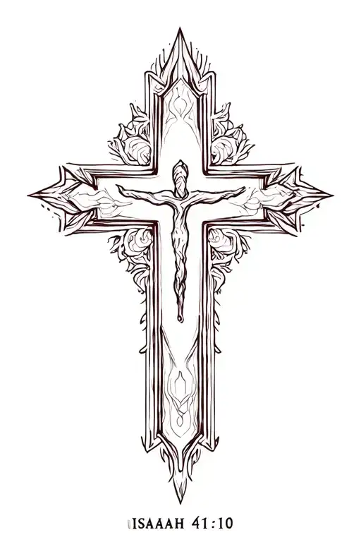 3d graphic cross tatoo that says isaiah 41:10 tattoo design idea