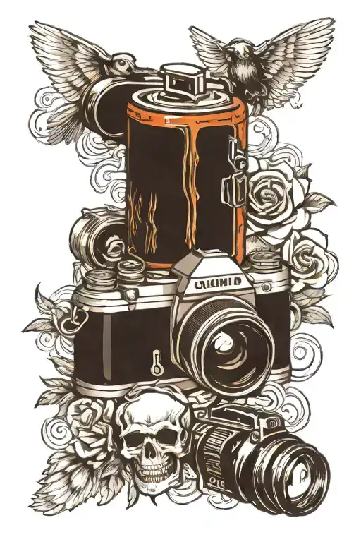 camera and motorcycle tattoo design idea