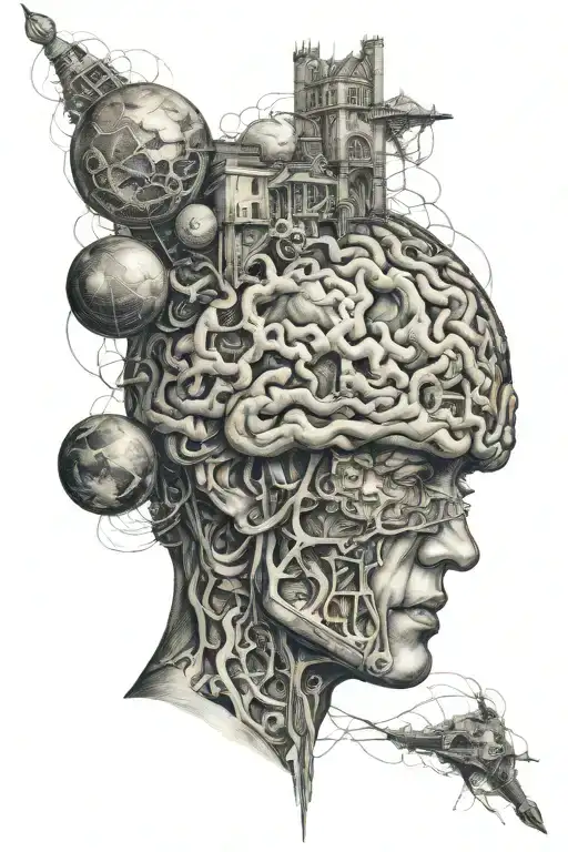 brain and perception defines your world tattoo design idea