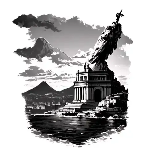 Vesuvius with Gulf of Naples and another monument of Naples tattoo design idea