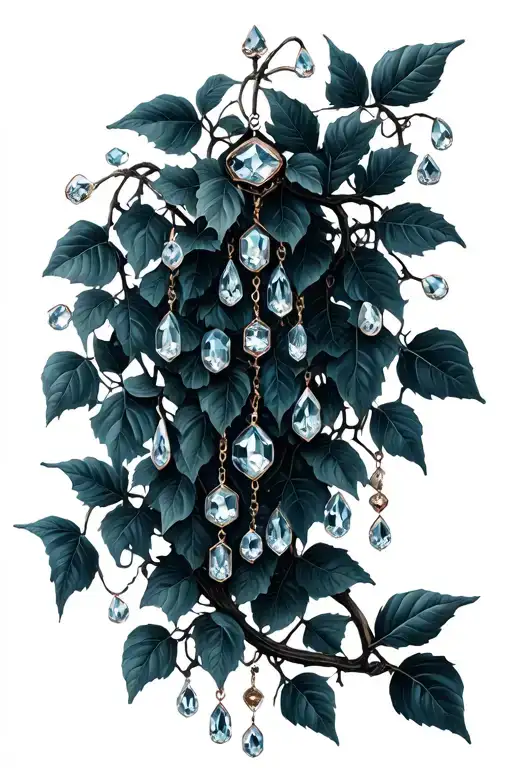 jewels hanging black ivy vines tattoo design idea