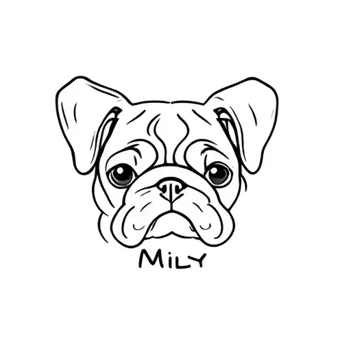 pug ears and name Mily tattoo design idea