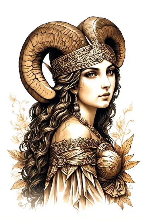 Aries sexy goddess Athena tattoo design idea
