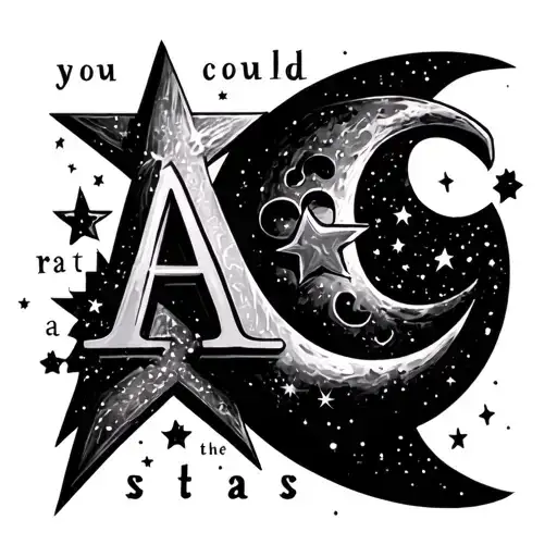 ""you could rattle the stars"" a star with the letter A in it and a moon with the letter C in it tattoo design idea