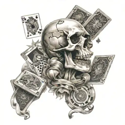 skull with dice and cards  tattoo design idea