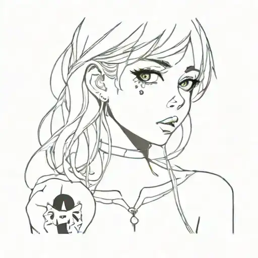anime girl with black eyes tattoo design idea