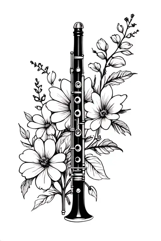 Clarinet + Flowers of April  tattoo design idea