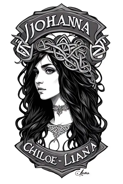 "Johanna Chloe Liana" Celtic band tattoo design idea