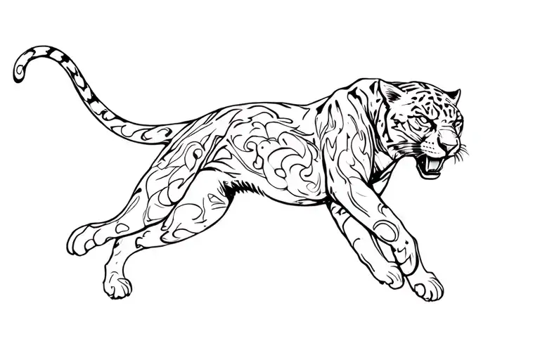 a black panther jumping tattoo design idea