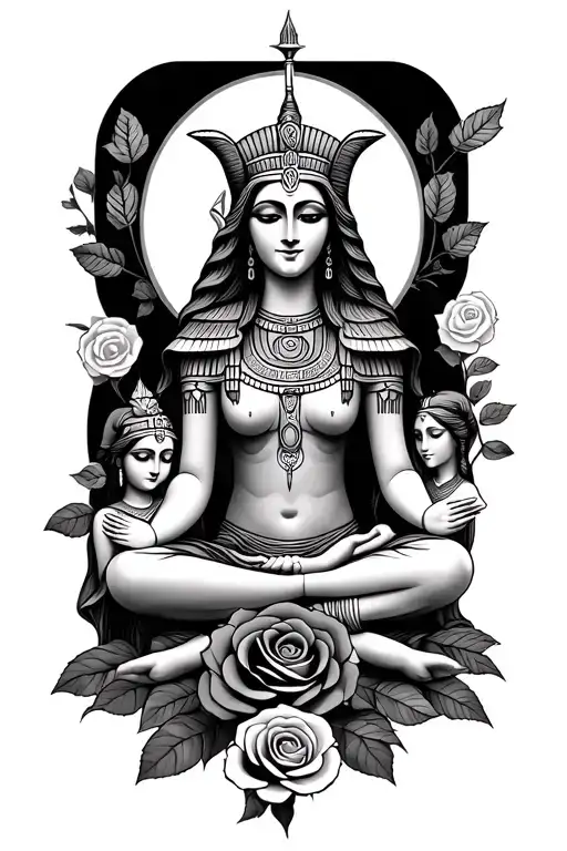 rose, family, God Ra sitting tattoo design idea