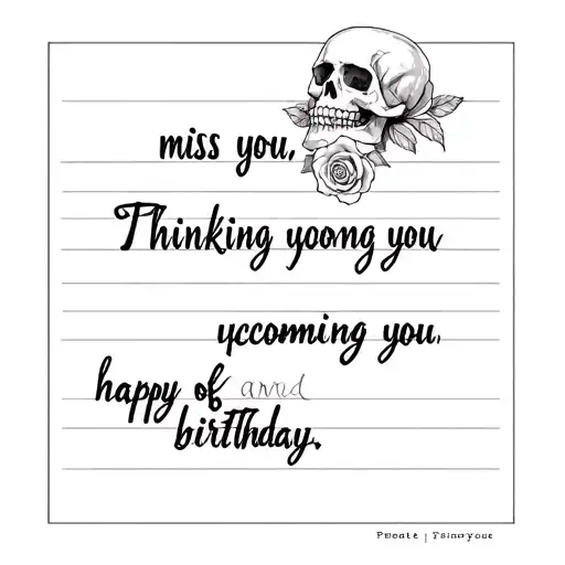 skull and roses letter to inmate miss you, thinking of you and happy upcoming birthday tattoo design idea
