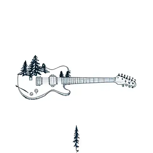 pine trees shaped in guitar tattoo design idea