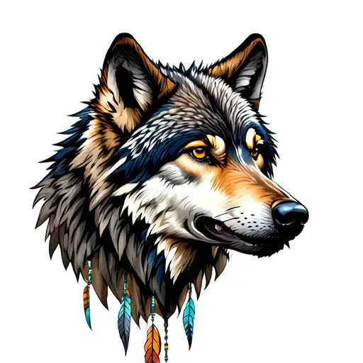 Howling wolf head and dreamcatcher tattoo design idea