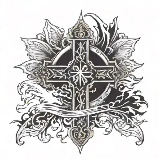 battlefield cross wrapped tattoo design idea