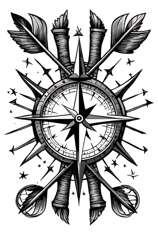 half compass half clock with 2 arrows going through the design, southern cross stars around the design  tattoo design idea