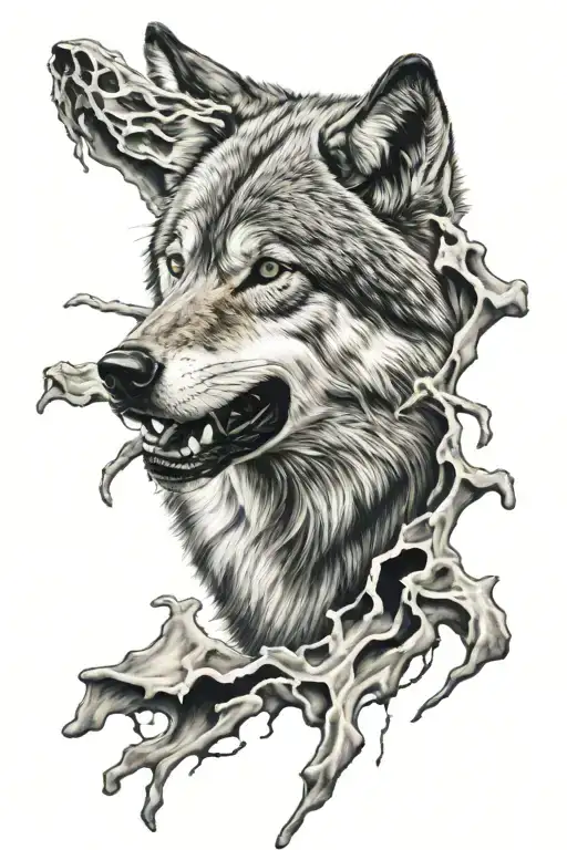 1 realistic wolf head tearing the skin off my arm to get out tattoo design idea