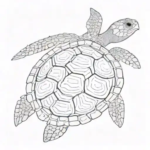 A turtle but on the shell I want a palm tree with a sea star and a shell fish and add a monoï flower tattoo design idea