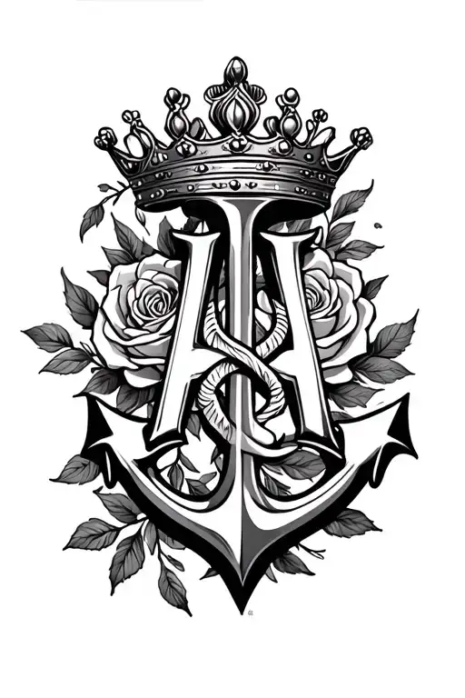 crown rose letter A infinity symbol anchor hand tattoo tattoo design idea