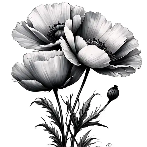 opium poppies blooming tattoo design idea