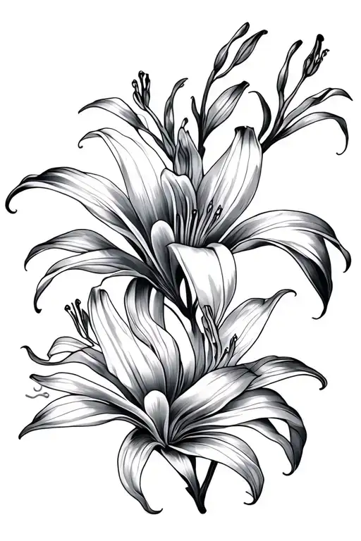 tiger lily fine line spine tattoo design idea