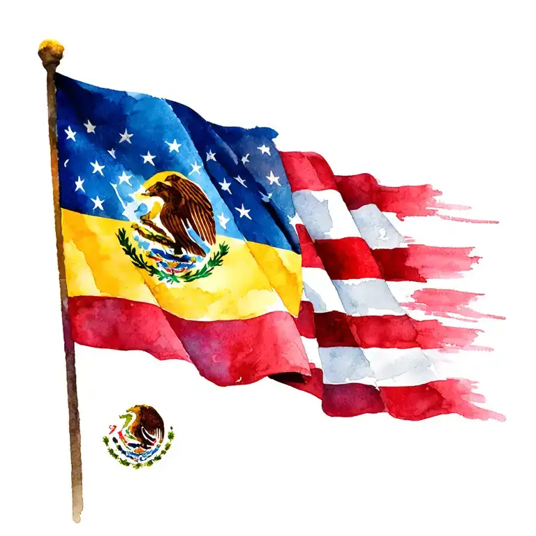 3 flags of Colombia, Mexico, and USA flag waving tattoo design idea