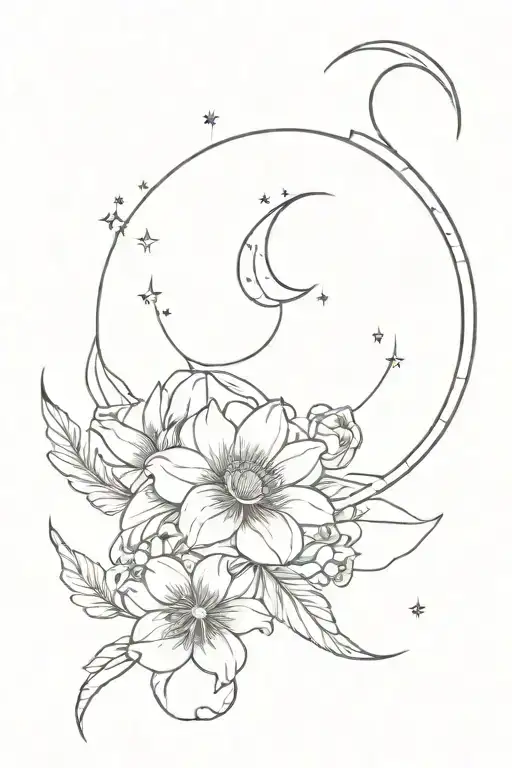 SAGGITARIUS MOON WITH FLOWERS tattoo design idea