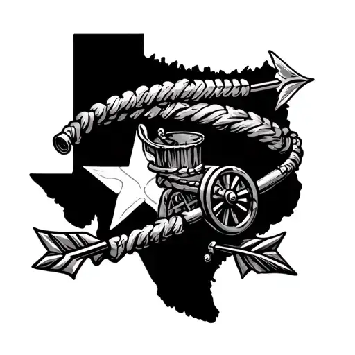 - Rattle snack wrapped around leg- Hollow Texas - Alamo dome - Cannon - Arrow from the land - Texas Flag-Texas sea tattoo design idea