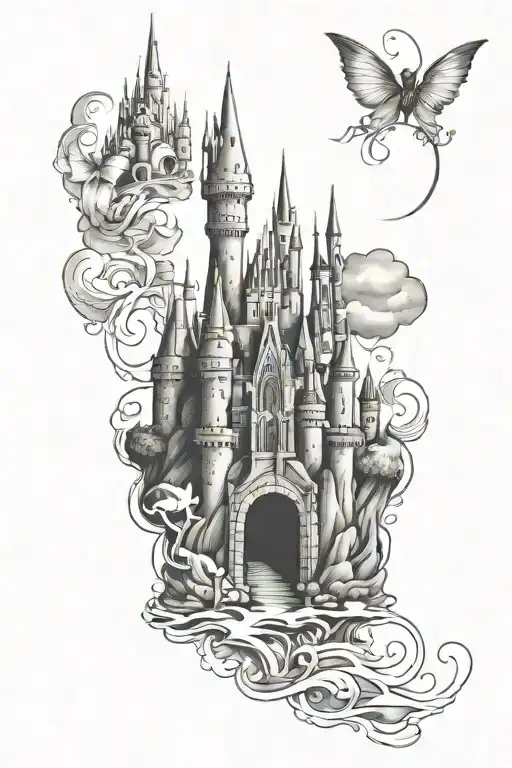 Disney castle micky outline Harry Potter symbols tattoo design idea