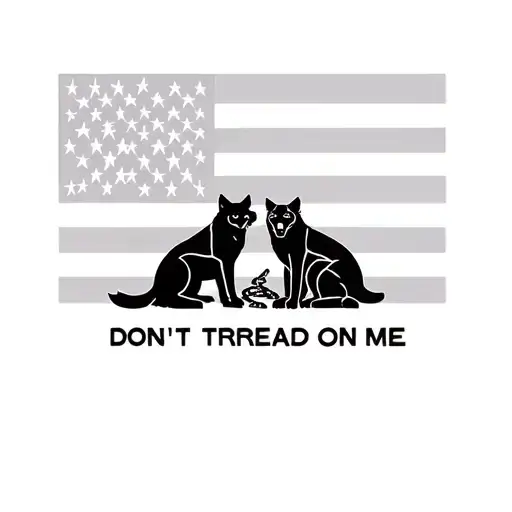 American flag confederate flag and don't tread on me flag with a coyote and a black panther sitting next to each other tattoo design idea