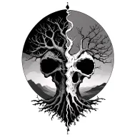 tree with half the braches dead and half alive tattoo design idea