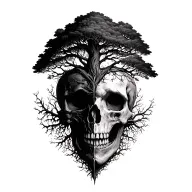 tree with half the braches dead and half alive tattoo design idea