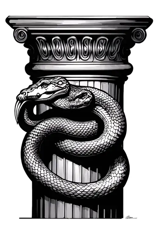 Greek column snake tattoo design idea