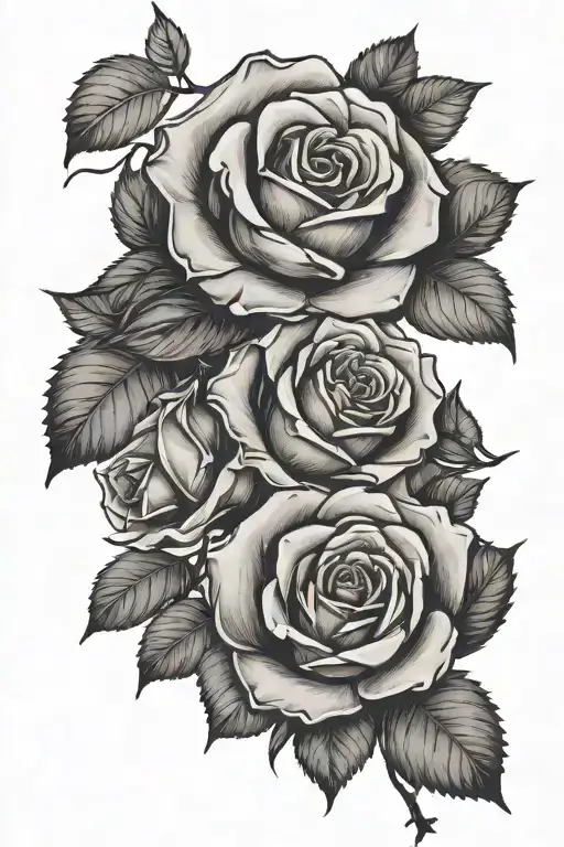 rose on a branch and leaves falling tattoo design idea