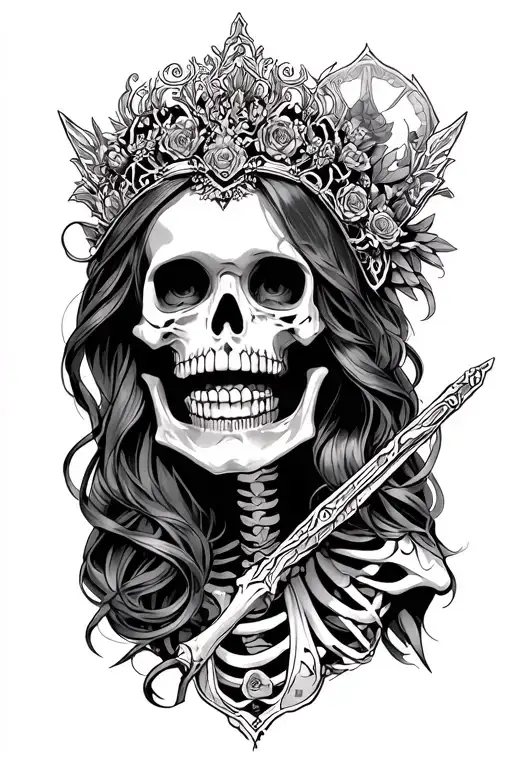 warrior skeleton with princess skeleton tattoo design idea