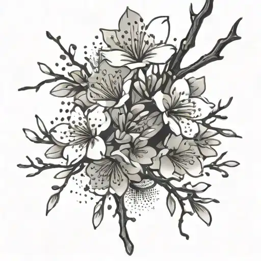 japanese brush style cherry blossom tattoo design idea
