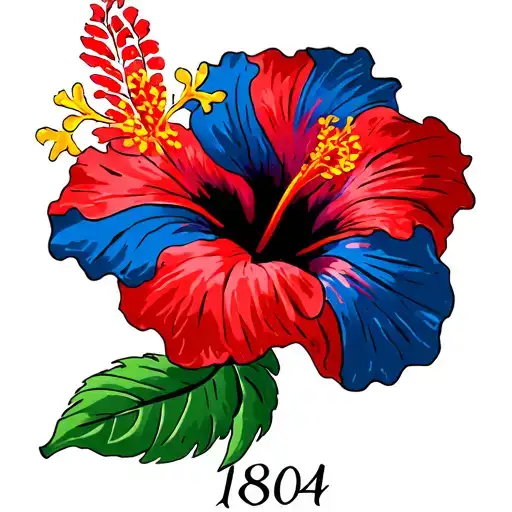 The number 1804 the Haitian flag the hibiscus flower tattoo design idea