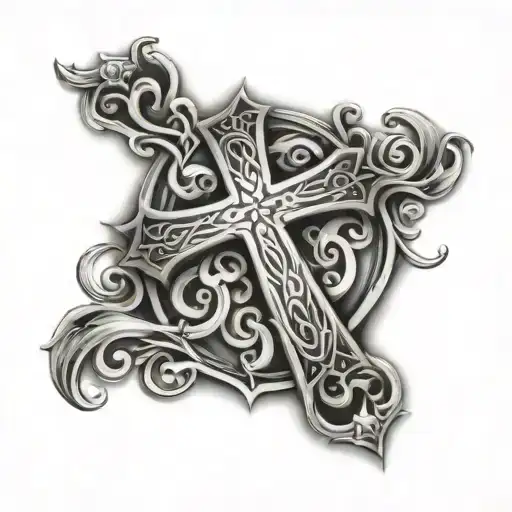 cross with names of Carel and Catherine  tattoo design idea
