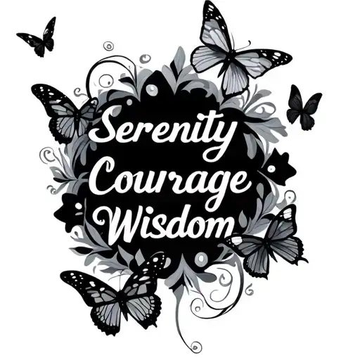 "Serenity Courage Wisdom" Serenity Courage Wisdom with butterflies fluttering tattoo design idea