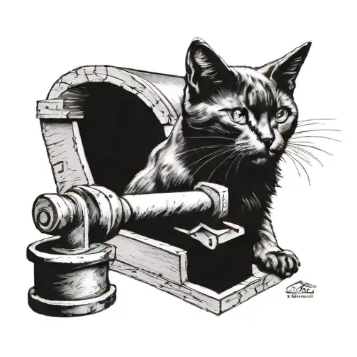 blacksmith cat with hammer anvil tattoo design idea
