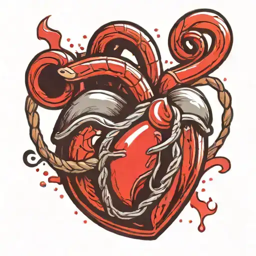 bloody whip wrapped around heart tattoo design idea