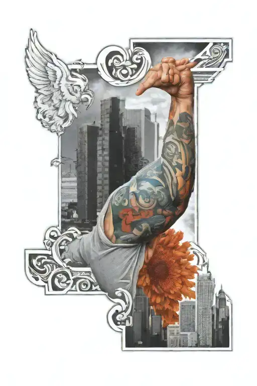 detroit city skyline in the background tattoo design idea
