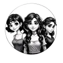 Create a single tattoo blaCK & WHITE design featuring three cartoon-style characters: two sisters, and the youngest bro tattoo design idea